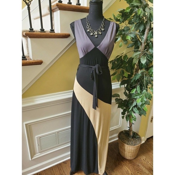 Dot's Maxi Dress Size M Black Tan Gray Chevron - Picture 11 of 11
